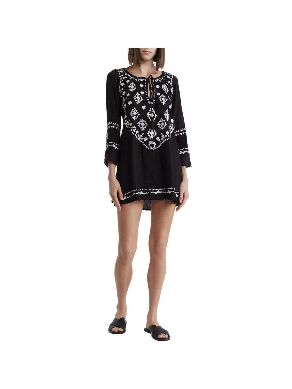 Boho Me Embroidered Sequin Cover-Up Tunic NWT Black Medium